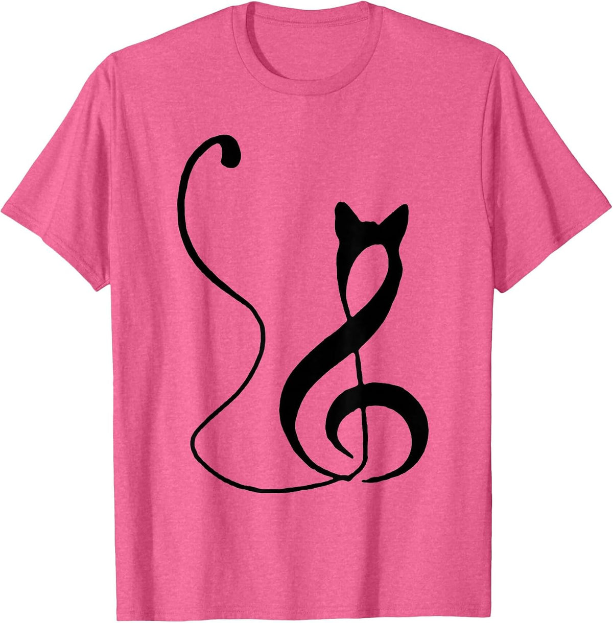 Music Note Inspired Cat Minimalist Music Lover Design T-Shirt - Pink Heather