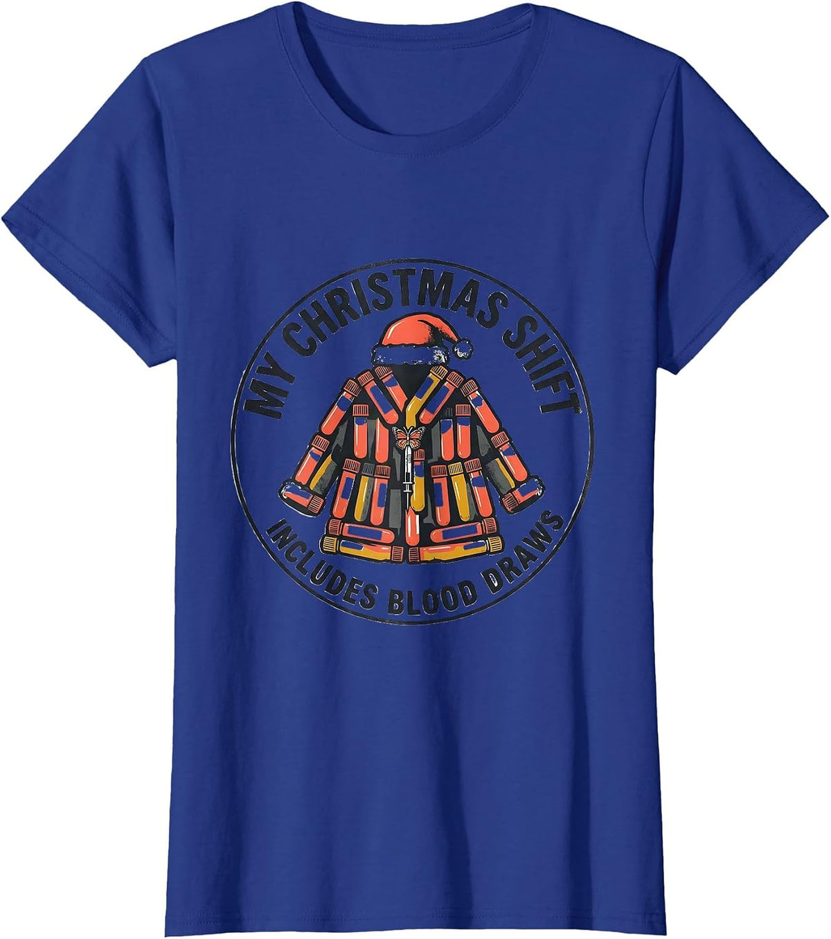 Women's My Christmas Shift Includes Blood Draws Phlebotomist T-Shirt - Royal Blue
