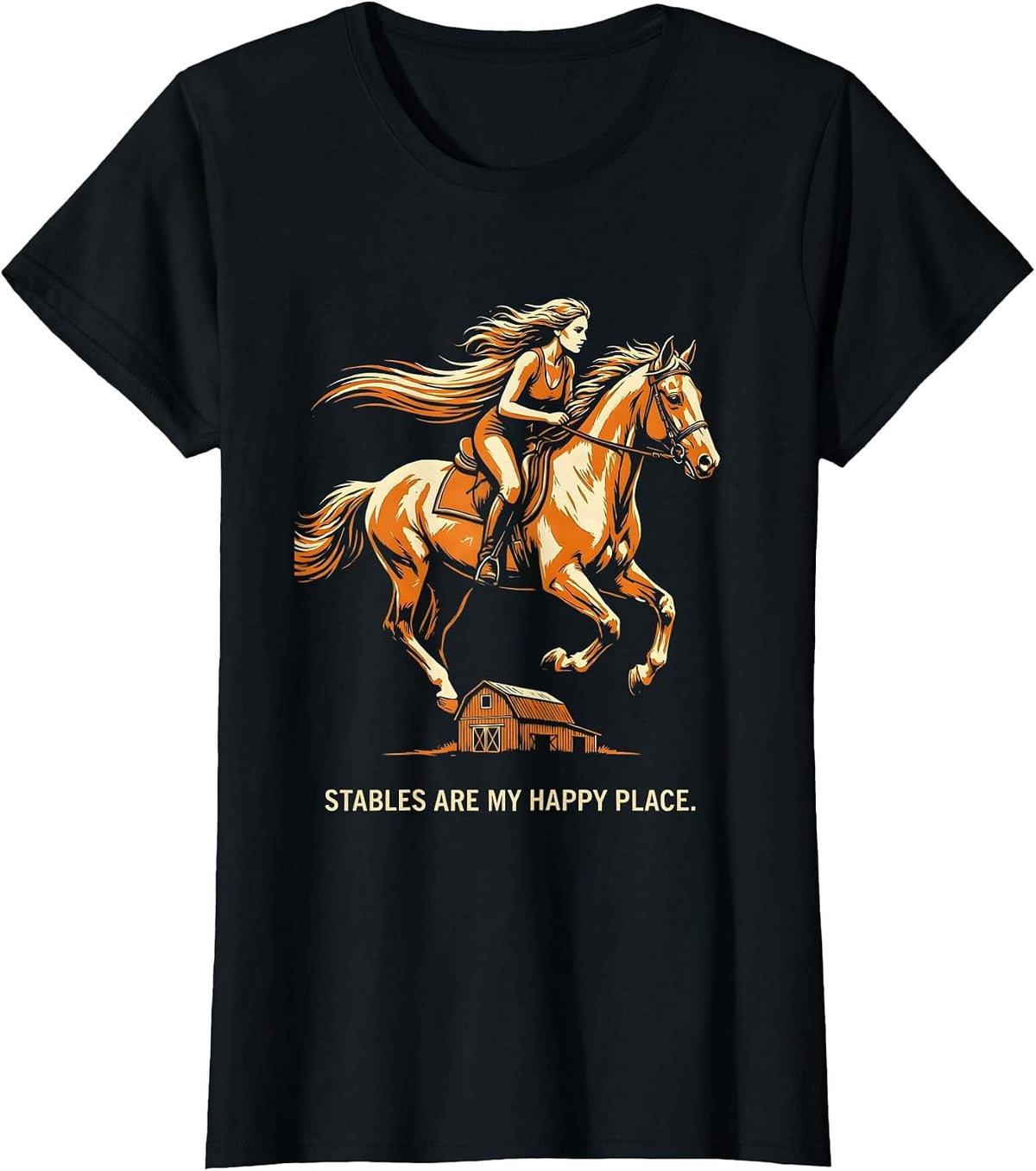 Stables Are My Happy Place Horse Lover Design T-Shirt - Black