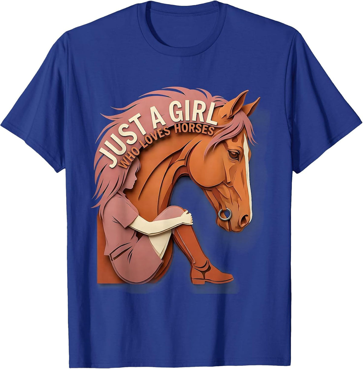 Just A Girl Who Loves Horses Western Cowgirl Equestrian T-Shirt - Royal Blue
