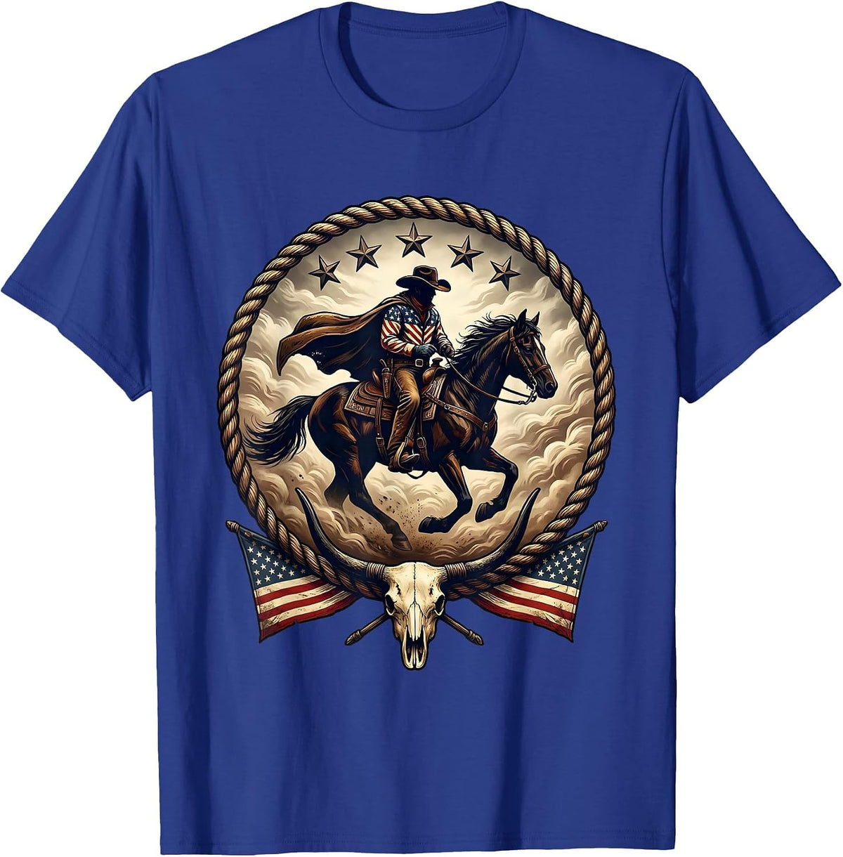 Cowboy Rider in the Fog Graphic Design T-Shirt - Royal Blue