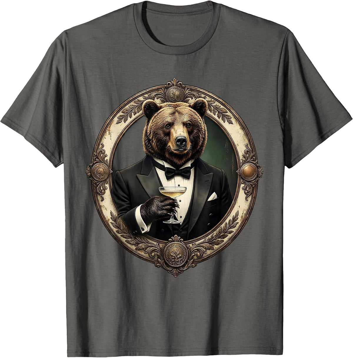 Men's Dapper Bear in Tuxedo Champagne Toast T-Shirt - Asphalt Grey