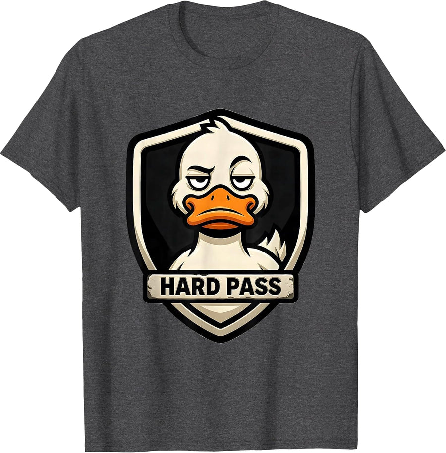 Men's Hard Pass Funny Duck Mascot Novelty Humor Casual Wear T-Shirt - Dark Heather Grey