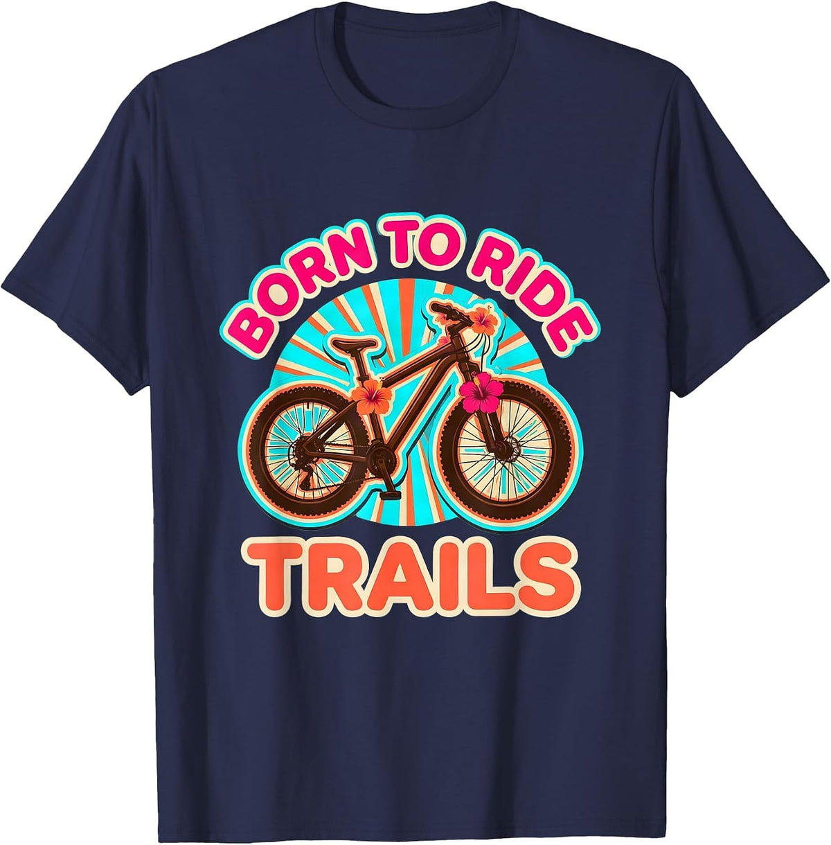 Born to Ride Trails Mountain Bike Design T-Shirt - Navy Blue