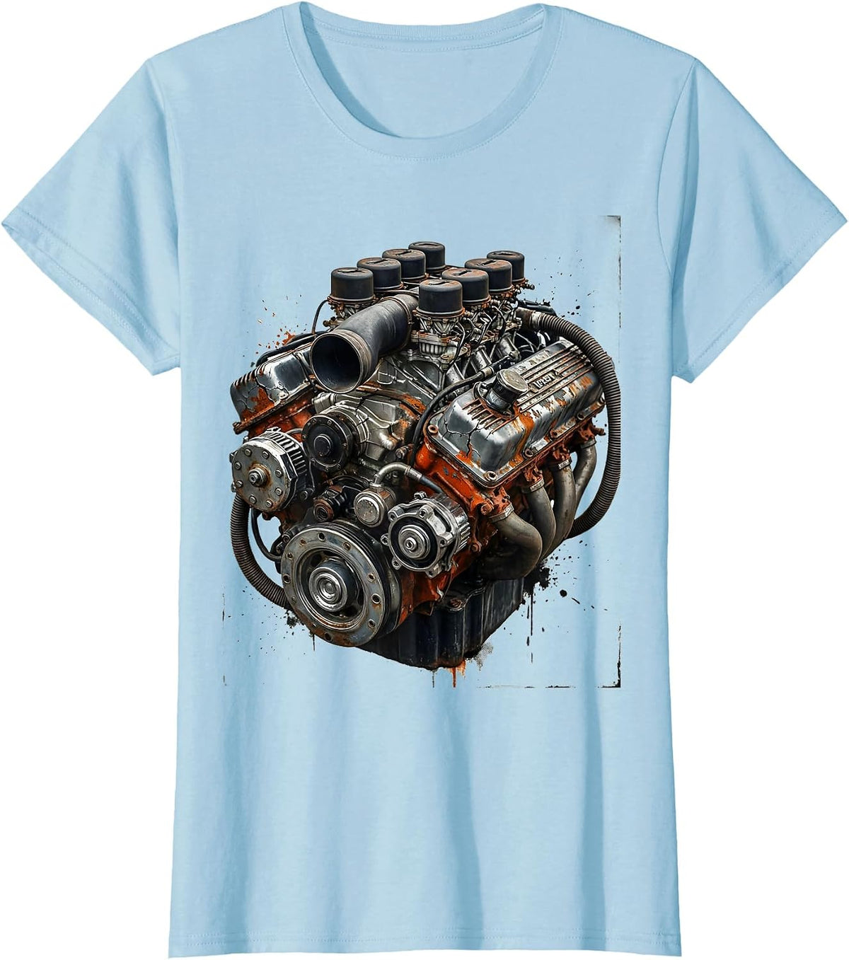 Women's Vintage Engine Block Chrome Detail Illustration T-Shirt - Baby Blue