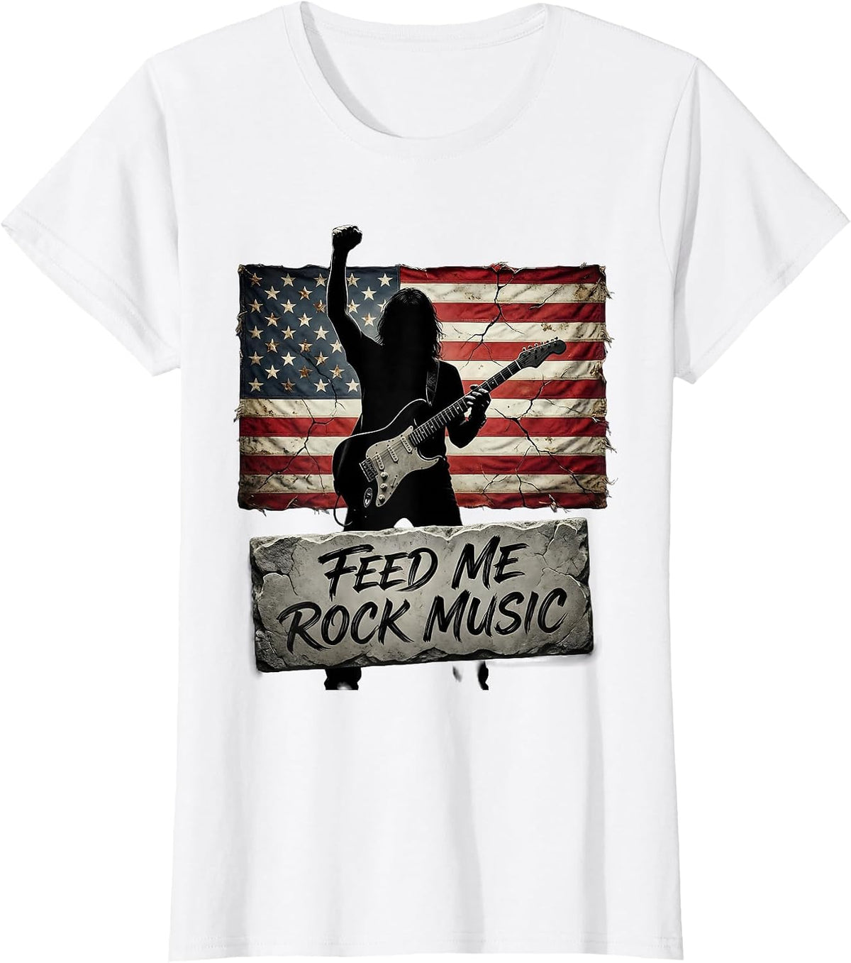 Feed Me Rock Music Graphic Design T-Shirt - White
