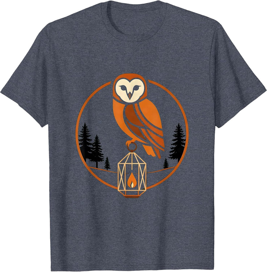 Barn Owl on Lantern Country Wildlife Design T-Shirt - Heather Blue