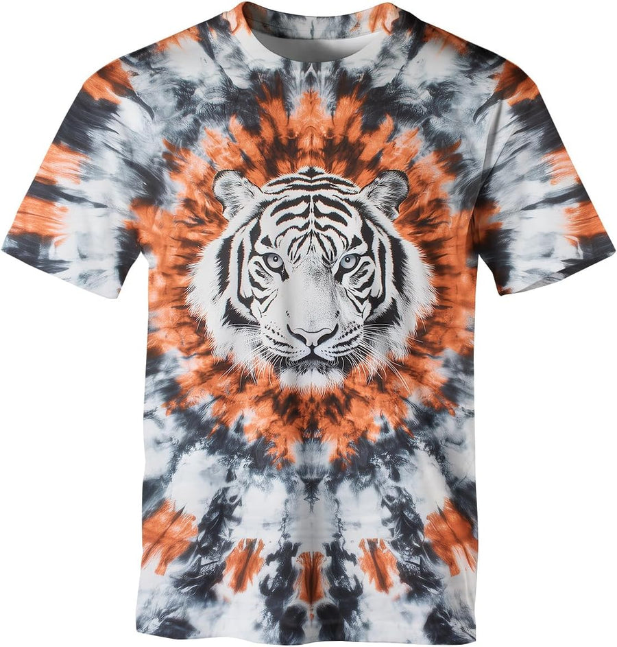 Men's Tie Dye Style T-Shirts Fun Animal Graphic Short Sleeves Shirt - Tiger T-shirt Multicolor