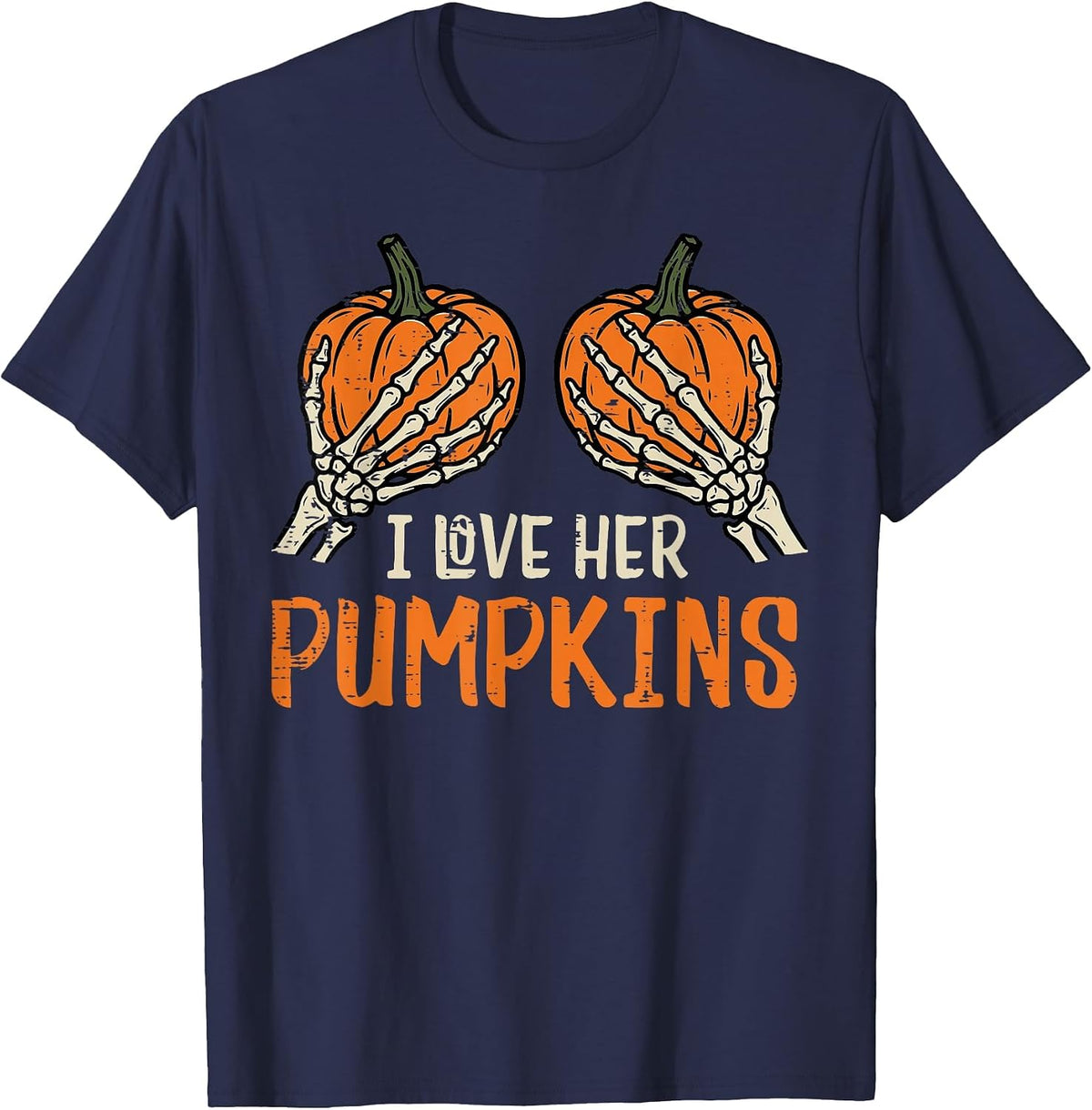 Halloween I Love Her Pumpkins Couple Matching Costume Men T-Shirt - Navy Blue