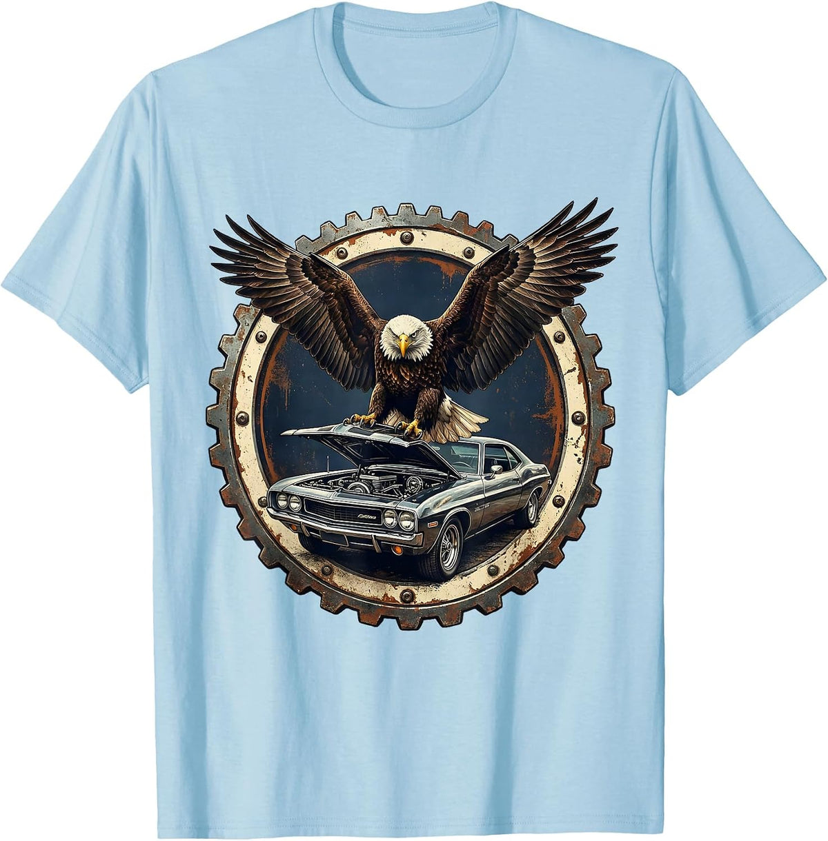 Men's Valley Forge Automotive Eagle Lifted Hood Graphic T-Shirt - Baby Blue