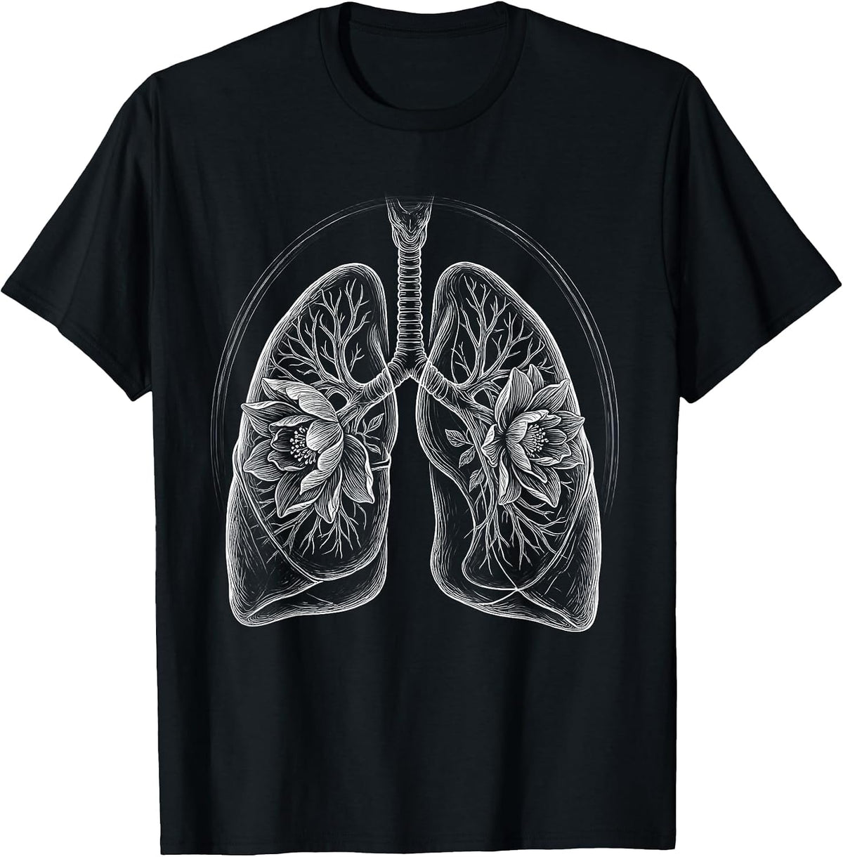 Men's Radiology Lungs Blooming Flowers X-Ray Art T-Shirt - Black