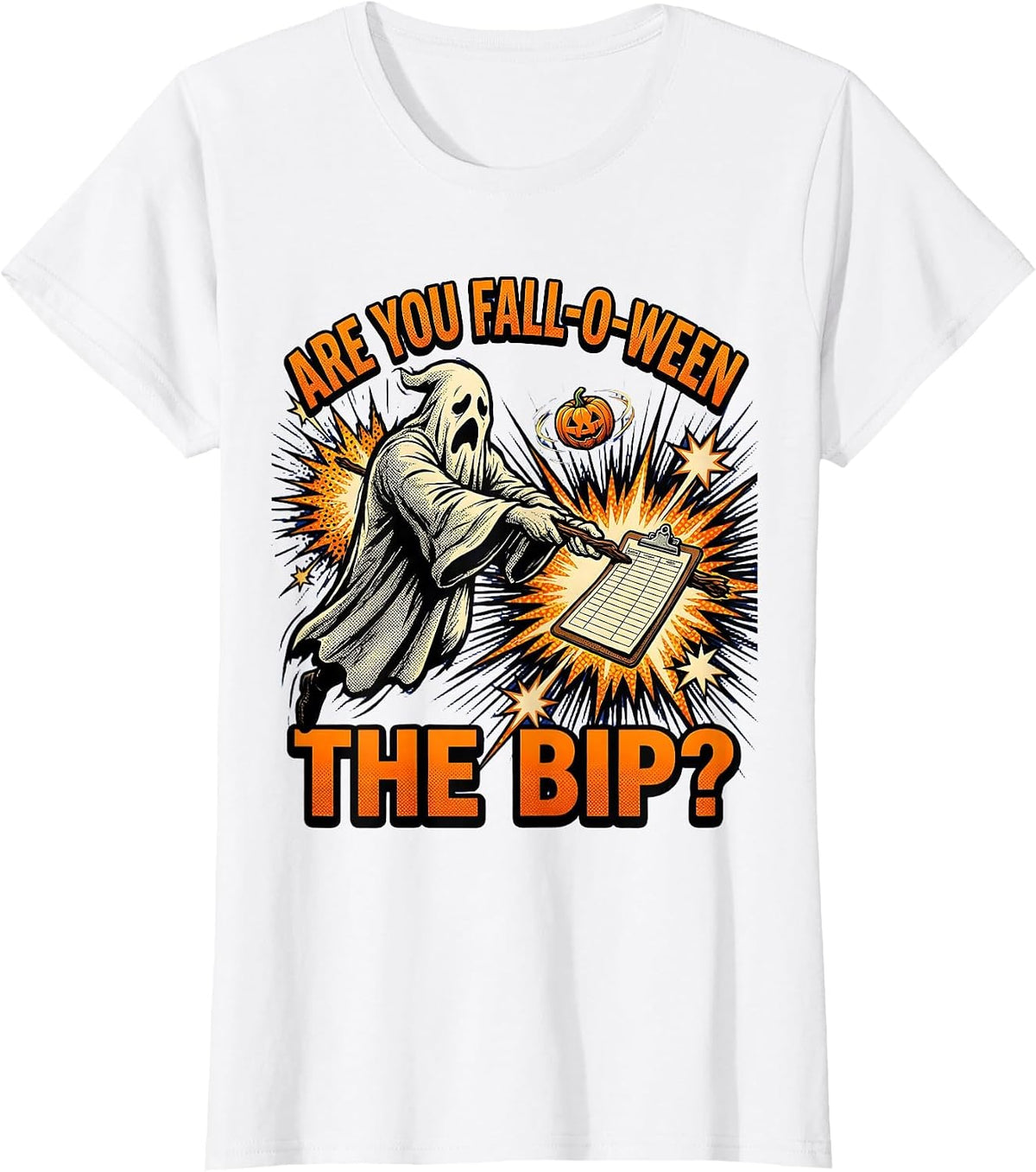 Are You Fall-O-Ween The BIP Comic Book Ghost Teacher T-Shirt - White