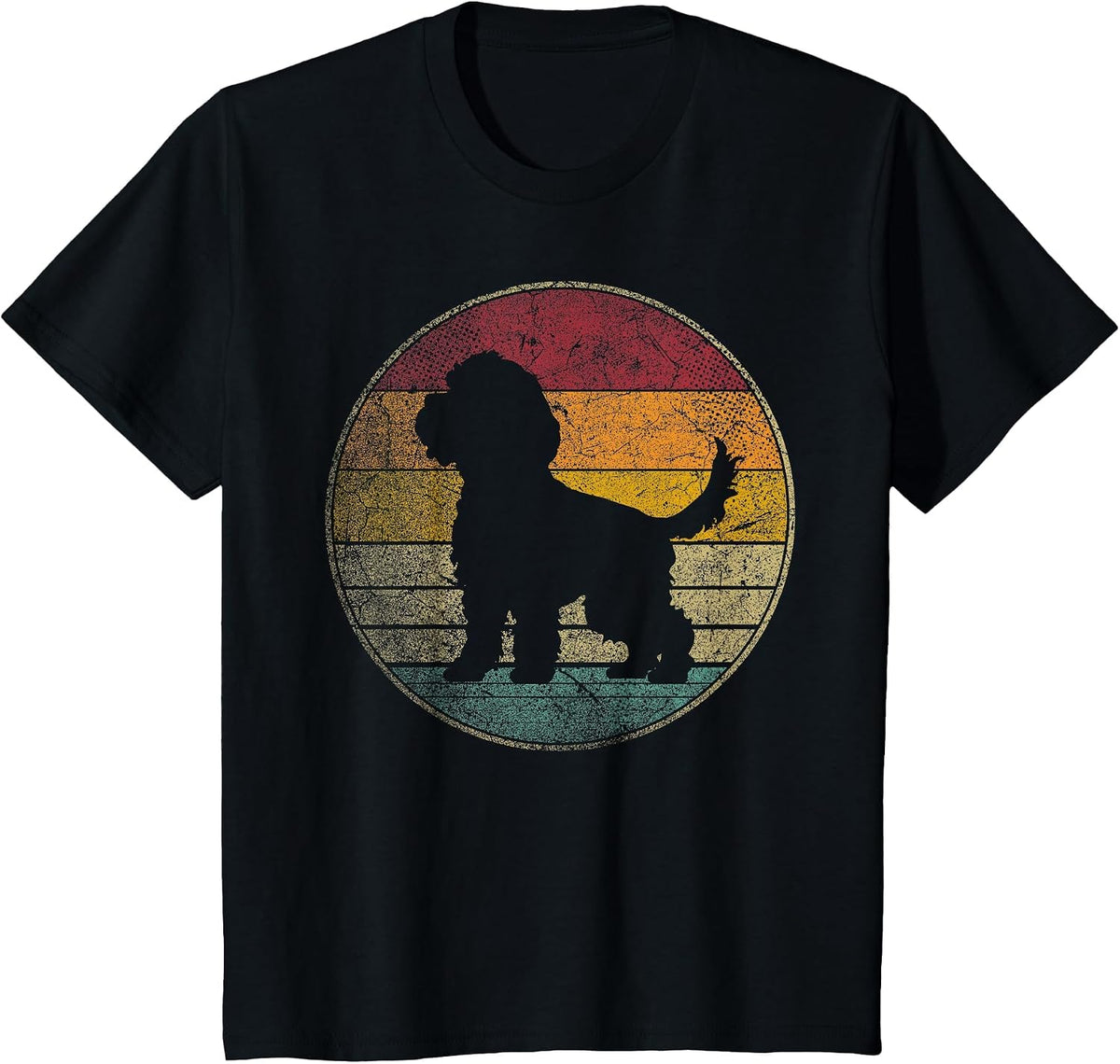 Cockapoo Dog Vintage Silhouette 70s 80s Retro Distressed T-Shirt - Black