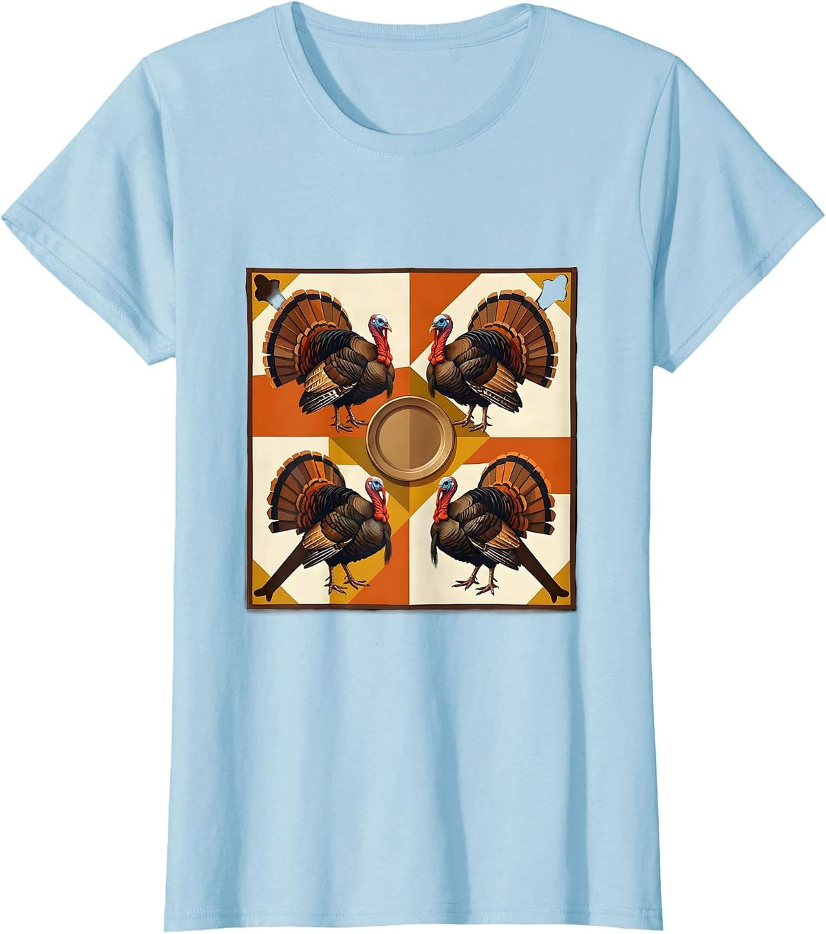 Quilted Turkey Crew Thanksgiving Family Matching T-Shirt - Baby Blue