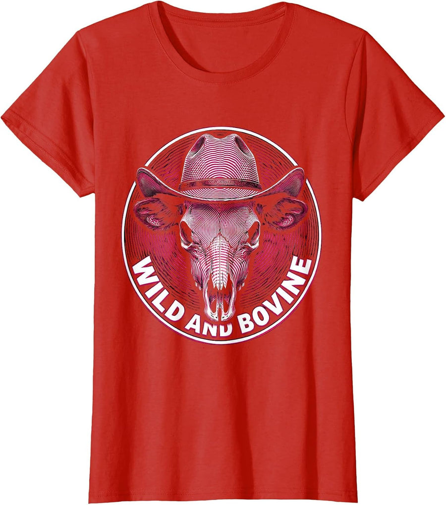 Women's Wild and Bovine Cow Lover Graphic Design T-Shirt - Red