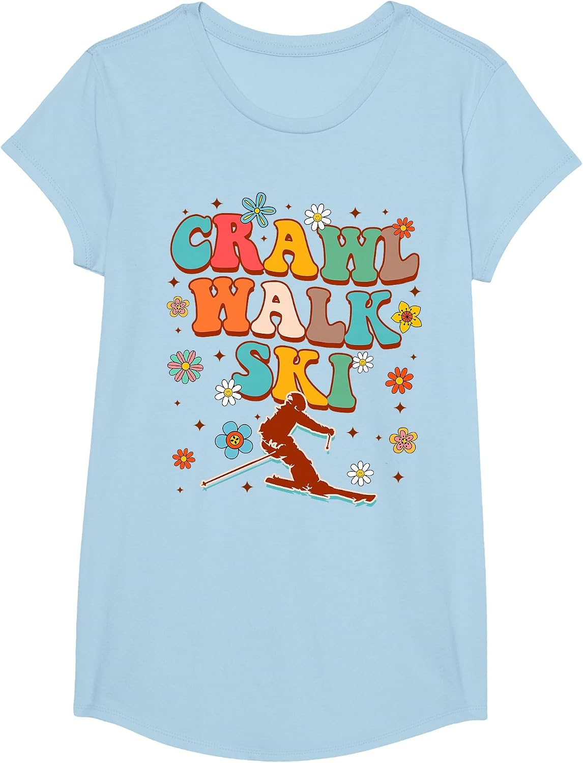 Snow Skiing Lover Winter Sport Baby Toddler Crawl Walk Ski T-Shirt - Girls Baby Blue