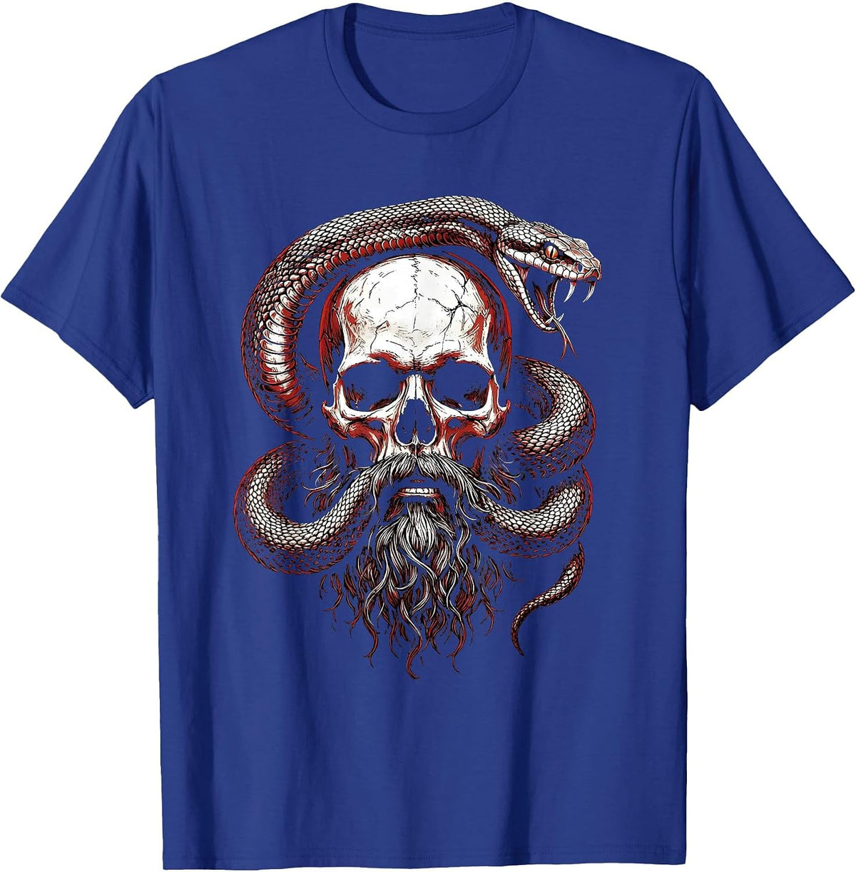 Bearded Skull Snake Coil Dark Horror Graphic T-Shirt - Royal Blue