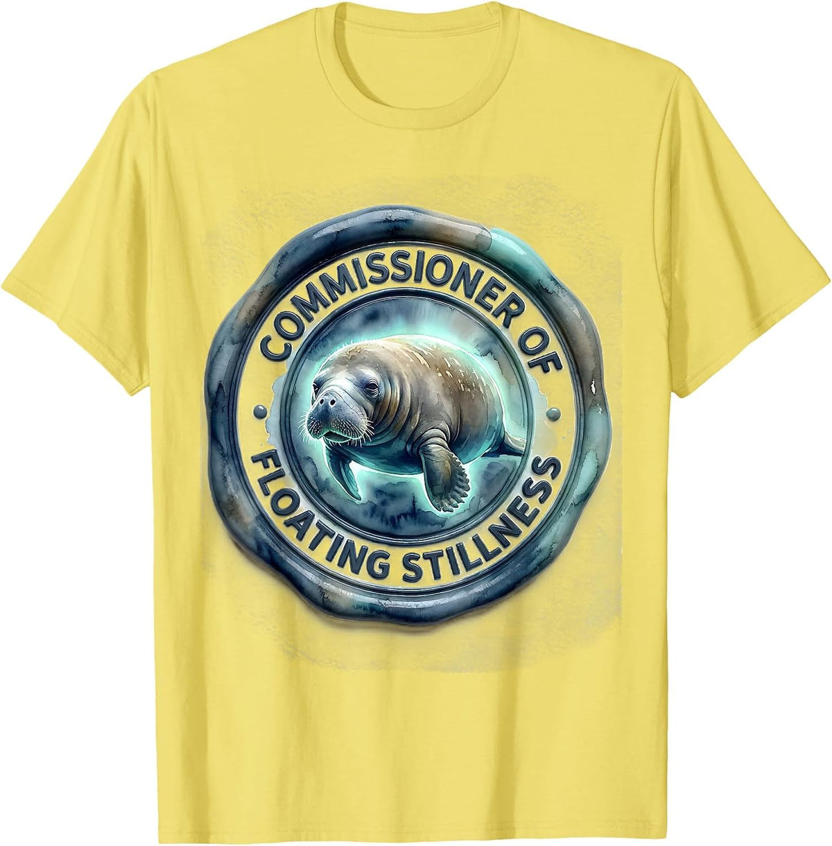 Men's Commissioner Of Floating Stillness Watercolor Manatee T-Shirt - Lemon Yellow