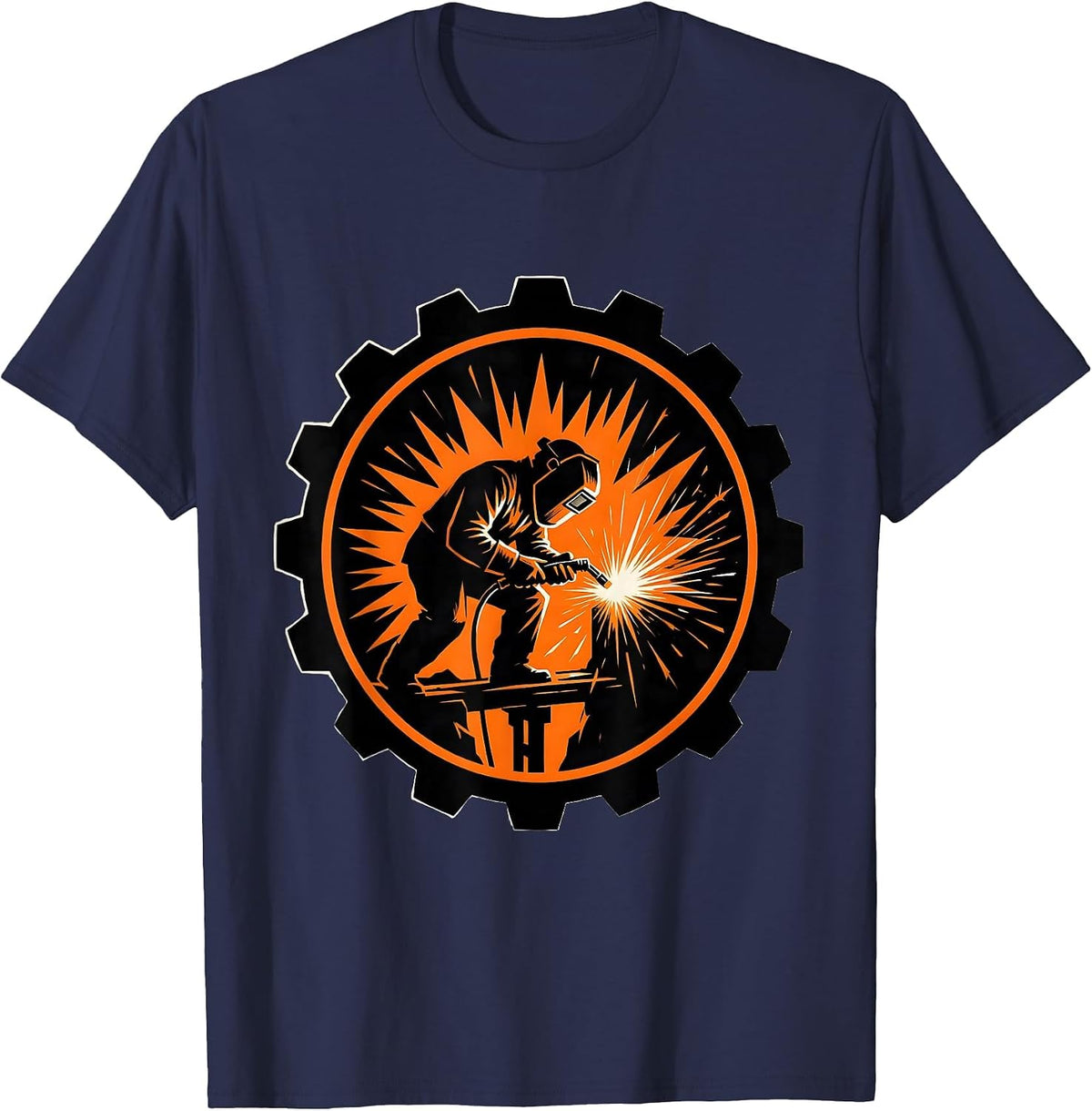 Mechanic Welder Sparks Flying Illustration T-Shirt - Navy Blue