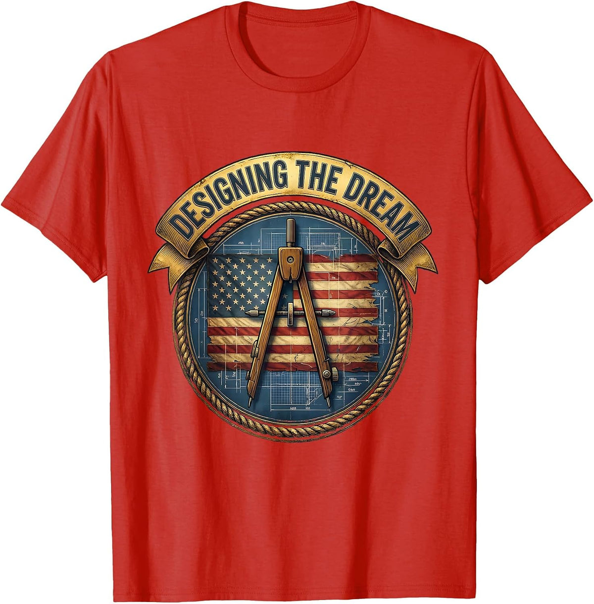 Men's Designing the Dream Labor Day Patriotic Blueprint T-Shirt - Red