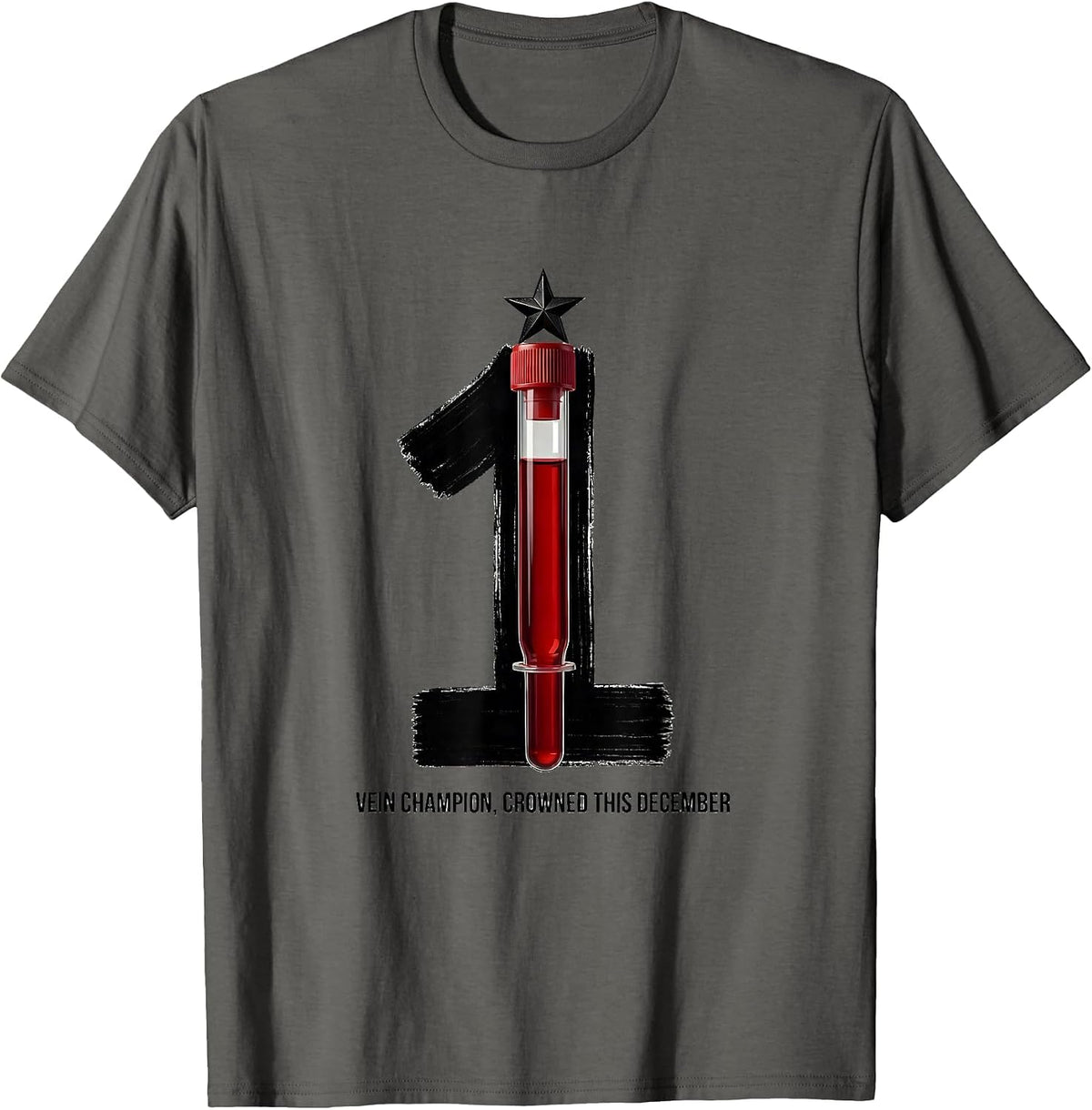 Men's Vein Champion Crowned This December Funny Phlebotomist T-Shirt - Asphalt Grey