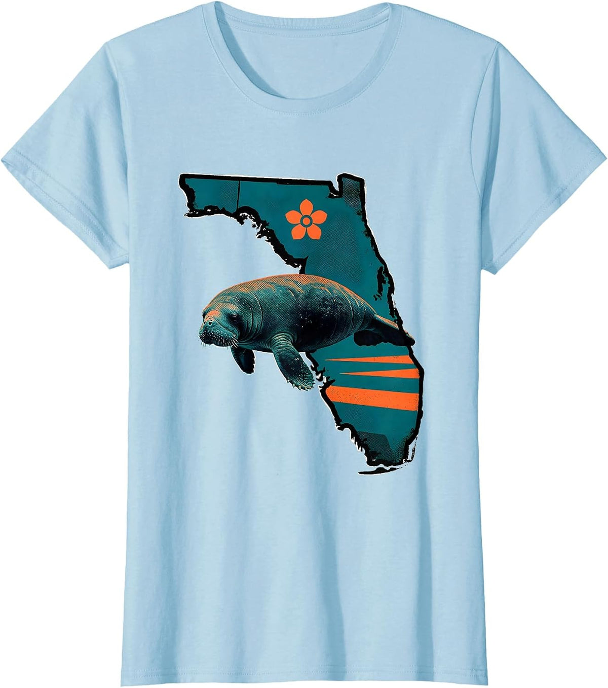 Women's Florida Peninsula Manatee Vintage Beach Retro Pride T-Shirt - Baby Blue