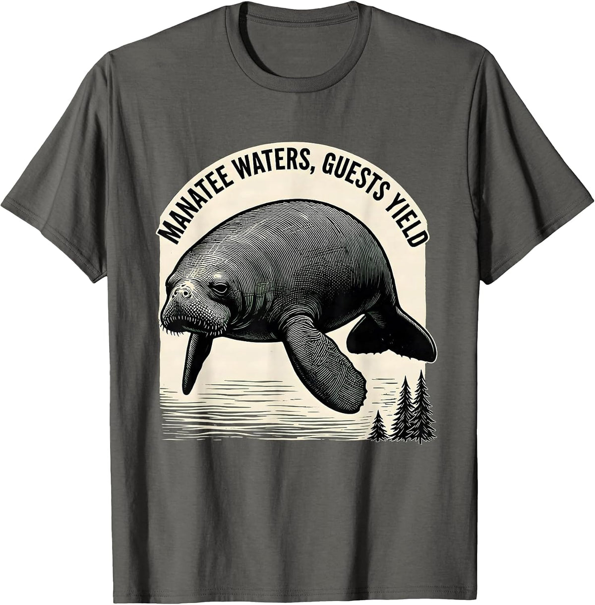 Manatee Waters Guests Yield Vintage Florida Wildlife Gulf T-Shirt - Asphalt Grey