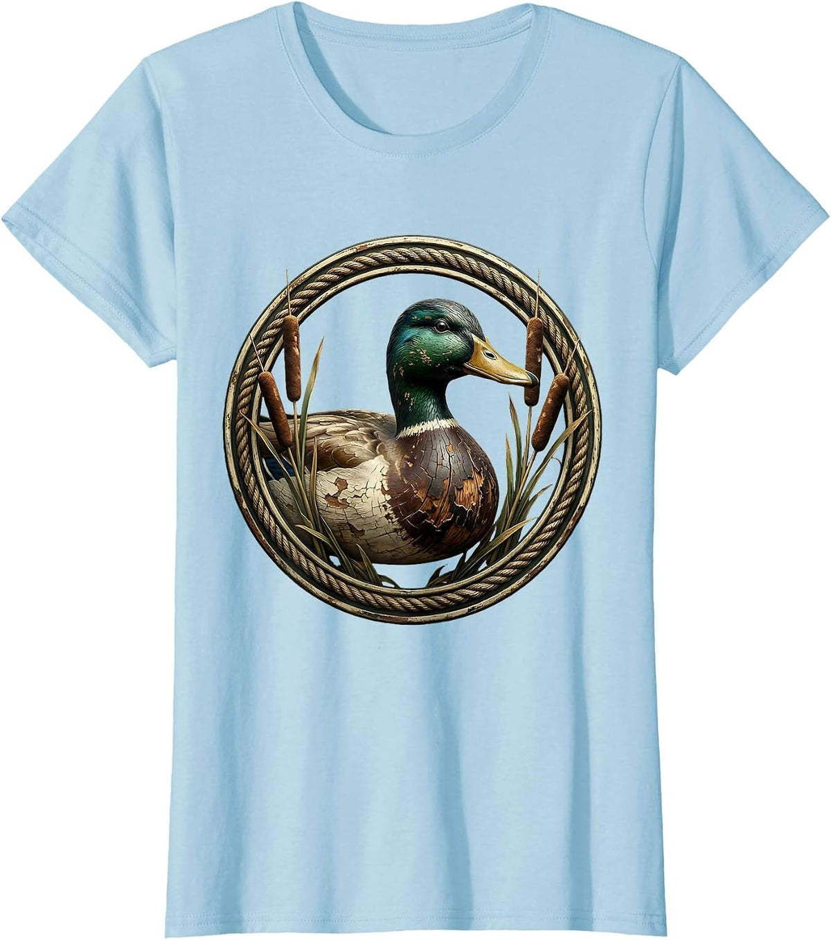 Duck Hunting Decoy Chipped Paint Illustration T-Shirt - Baby Blue