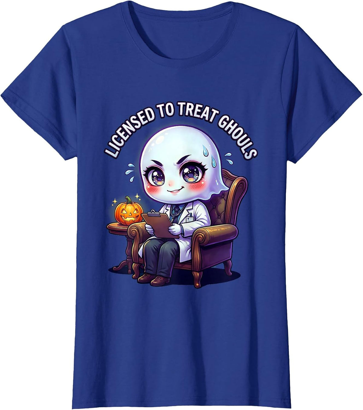 Women's Boo Crew Therapist Halloween Design T-Shirt - Royal Blue