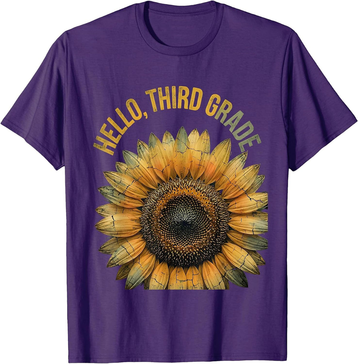 Men's Hello, Third Grade Boho Summer Casual Teacher Gift T-Shirt - Purple