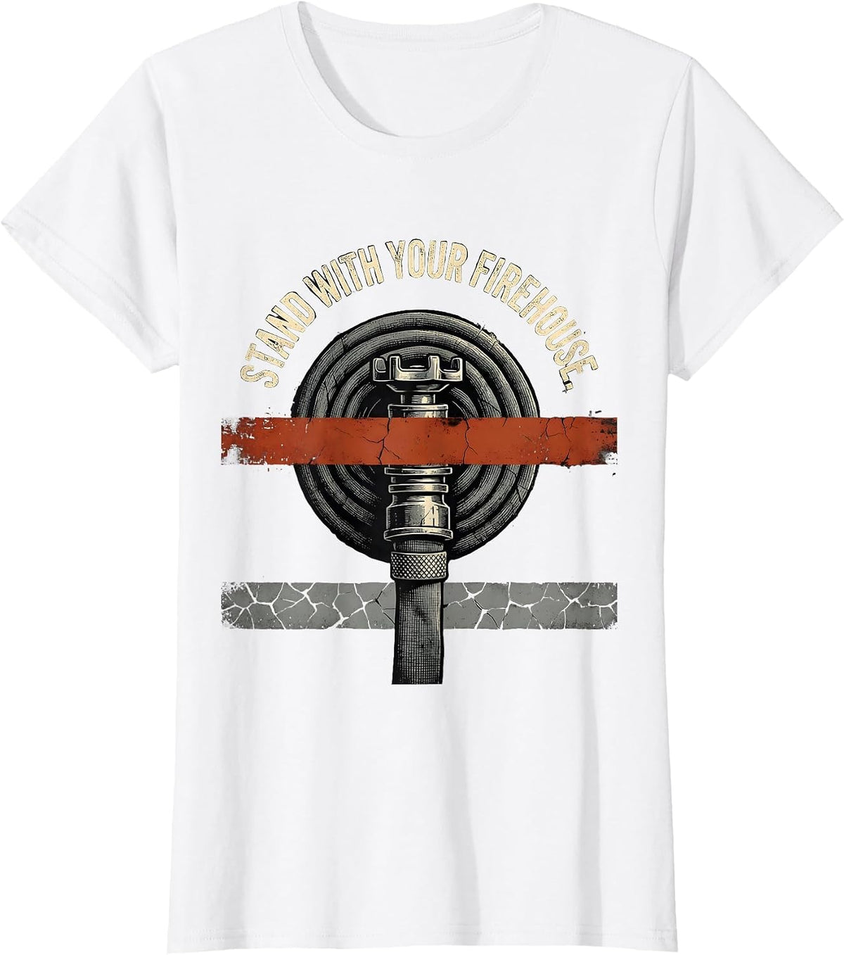 Stand With Your Firehouse Distressed Firefighter Tribute T-Shirt - White
