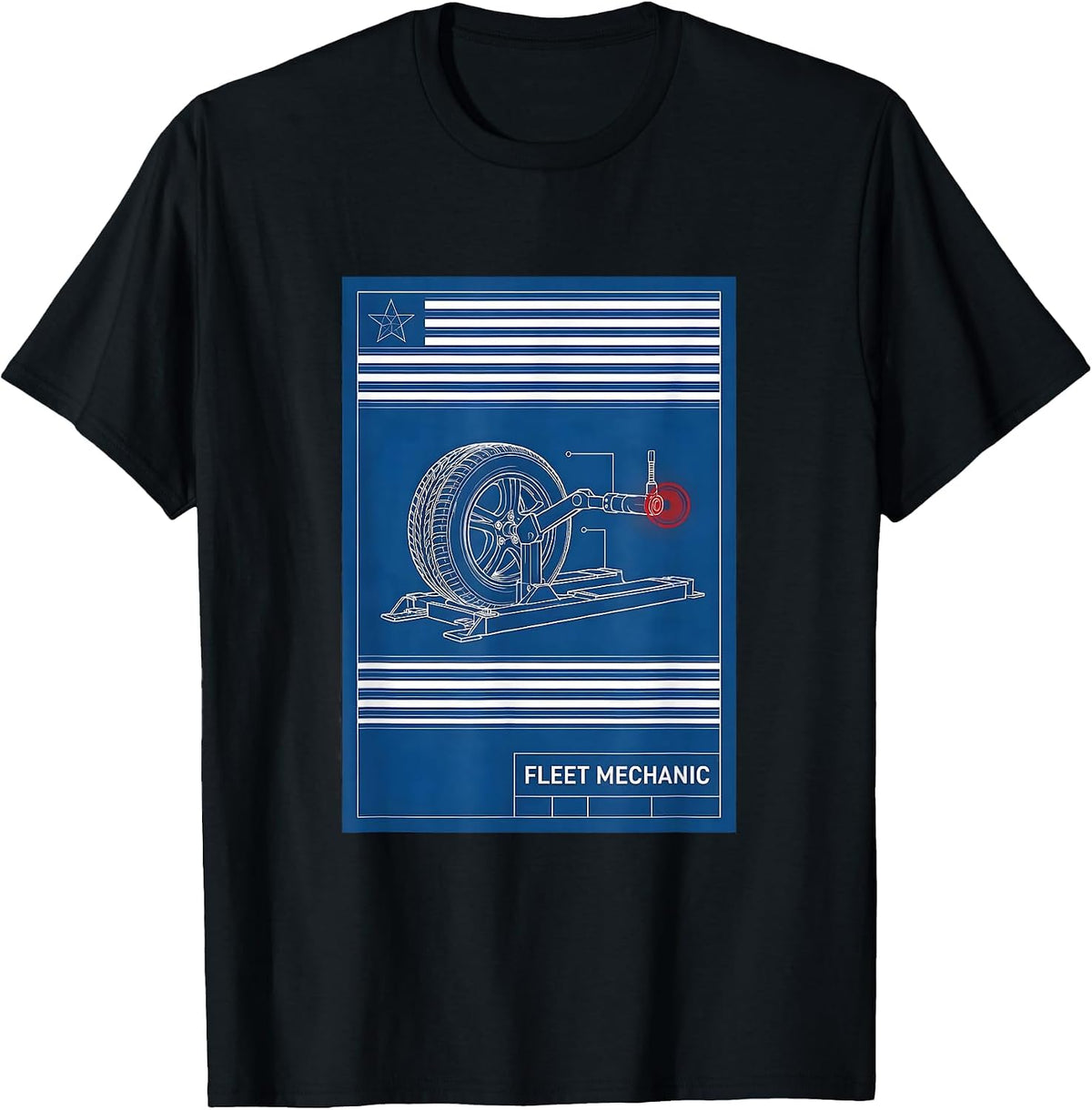 Men's Fleet Mechanic Technical Blueprint Patriotic American Flag T-Shirt - Black