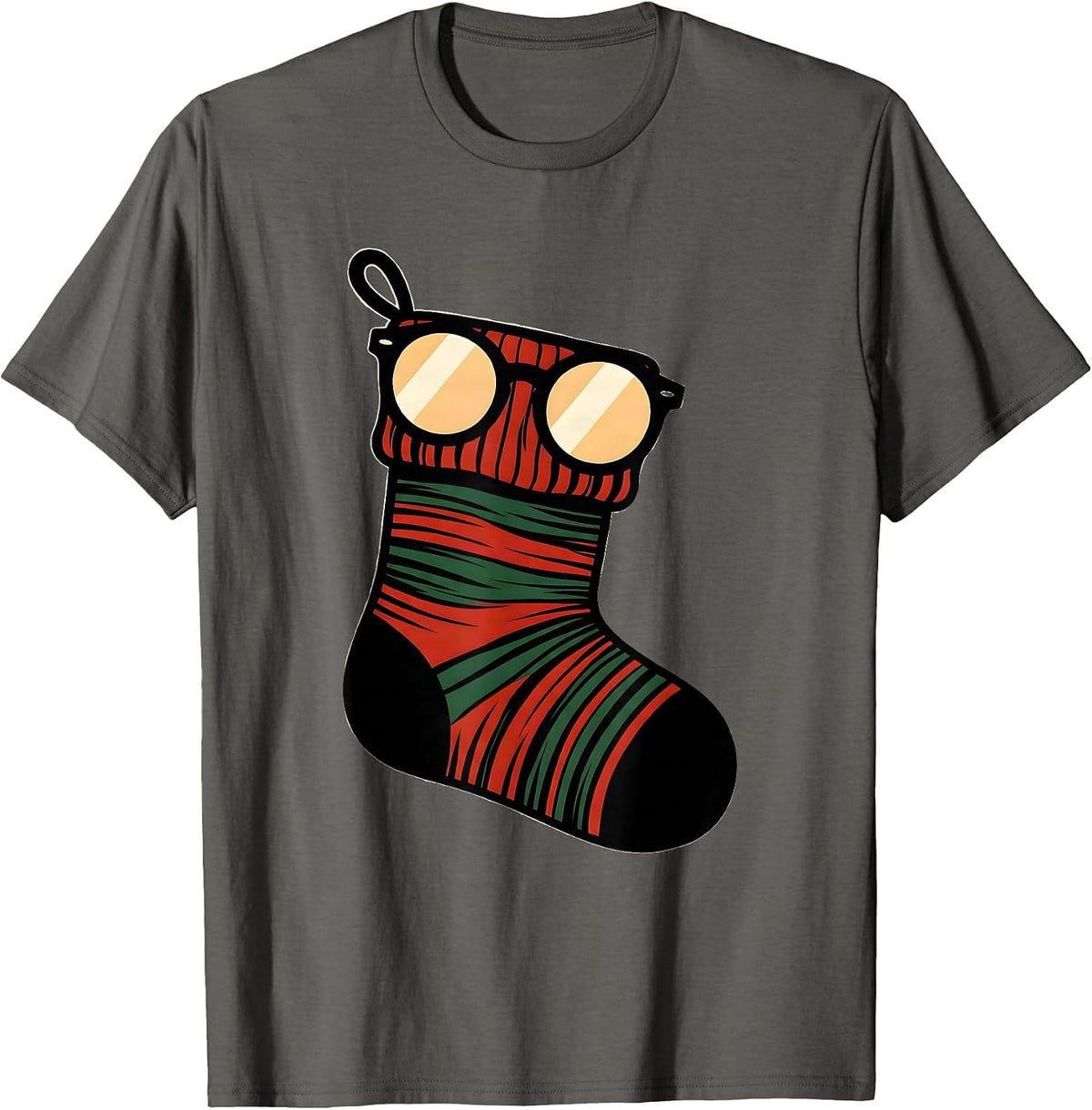 Men's Spectacle Frame Stocking Christmas Optometrist Eye-Care T-Shirt - Asphalt Grey