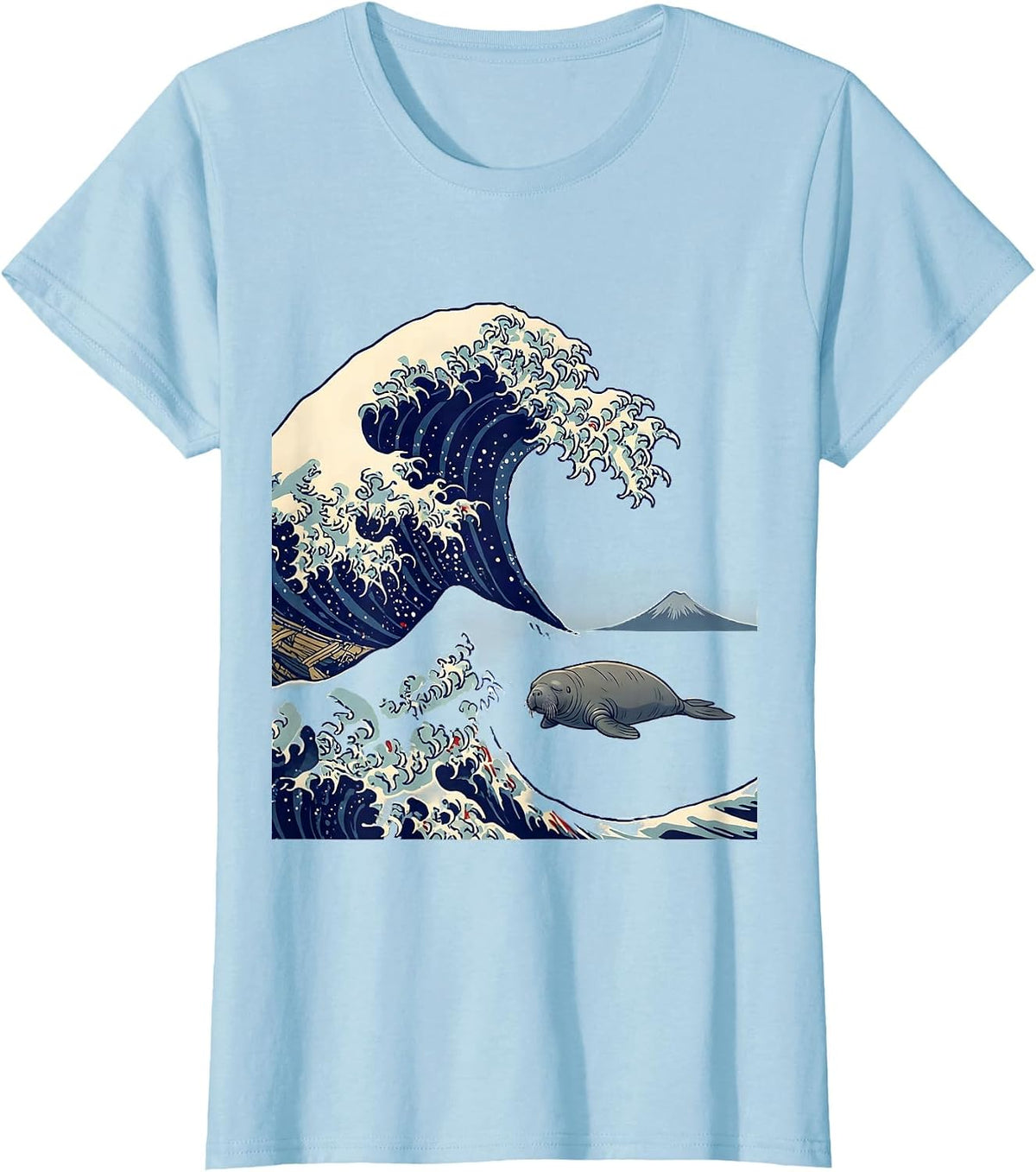 Great Wave Manatee Japanese Art Animal Meme Humor T-Shirt - Baby Blue