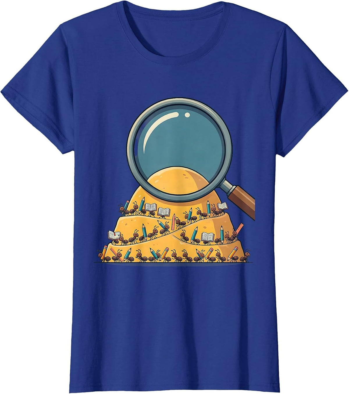 Women's Third Grade Teacher Magnifying Glass Ant Hill T-Shirt - Royal Blue