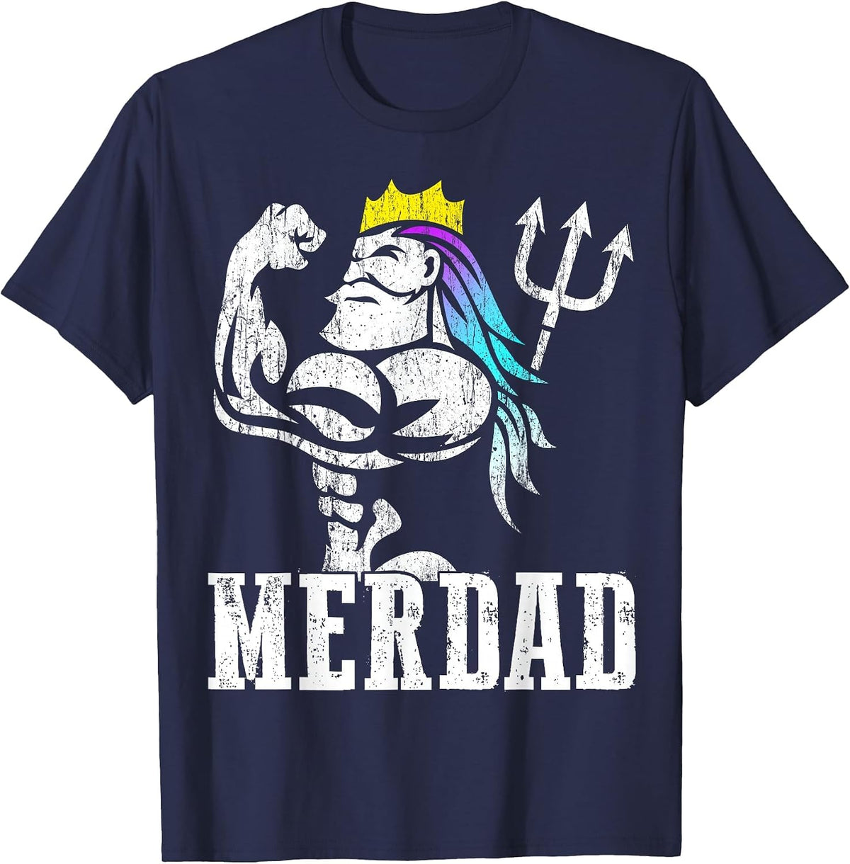 Merdad Papa Mermaid Workout Weightlift New Mer Dad Daughter T-Shirt - Navy Blue