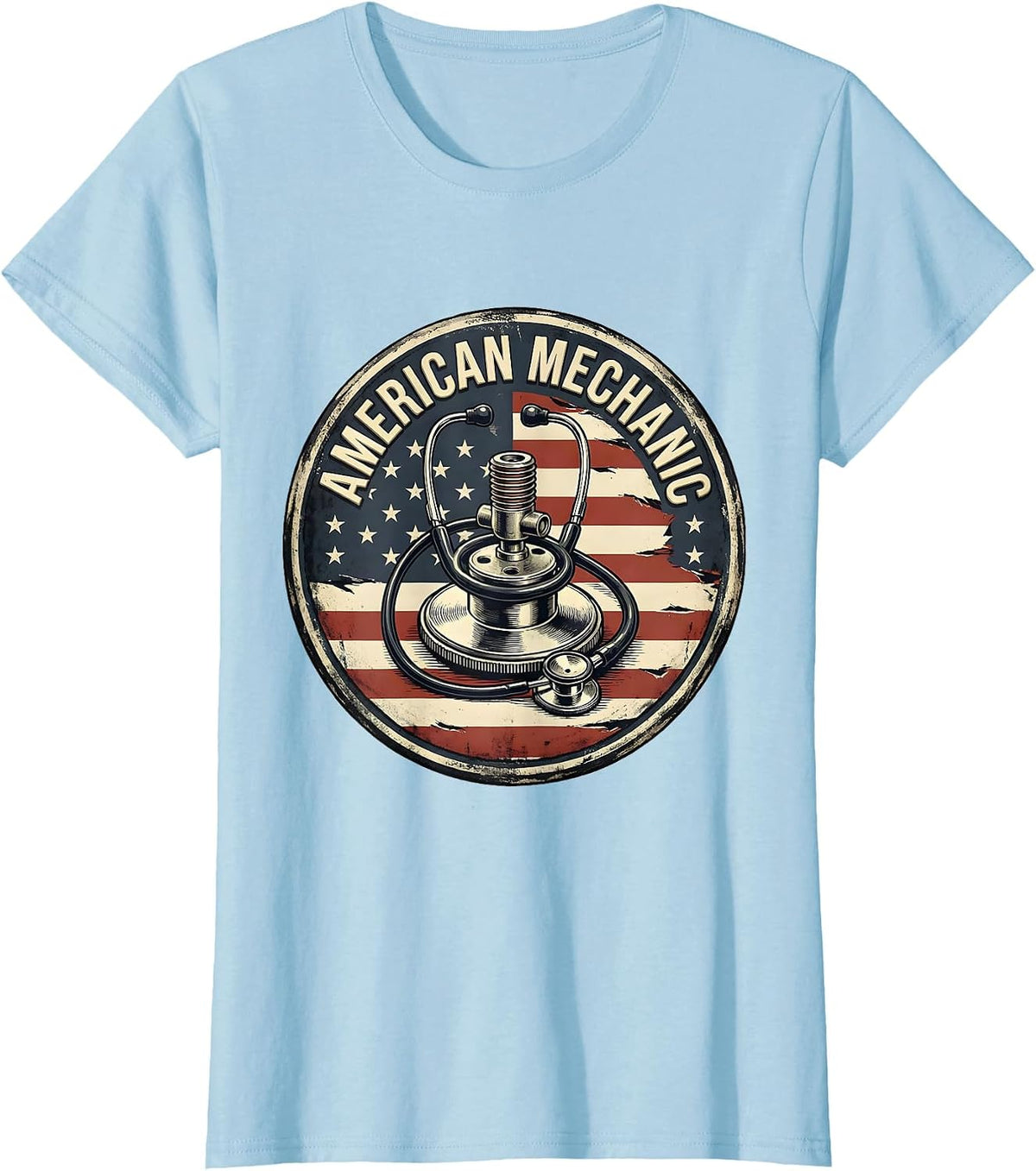 American Mechanic Vintage Patriotic Mechanic Gift T-Shirt - Baby Blue