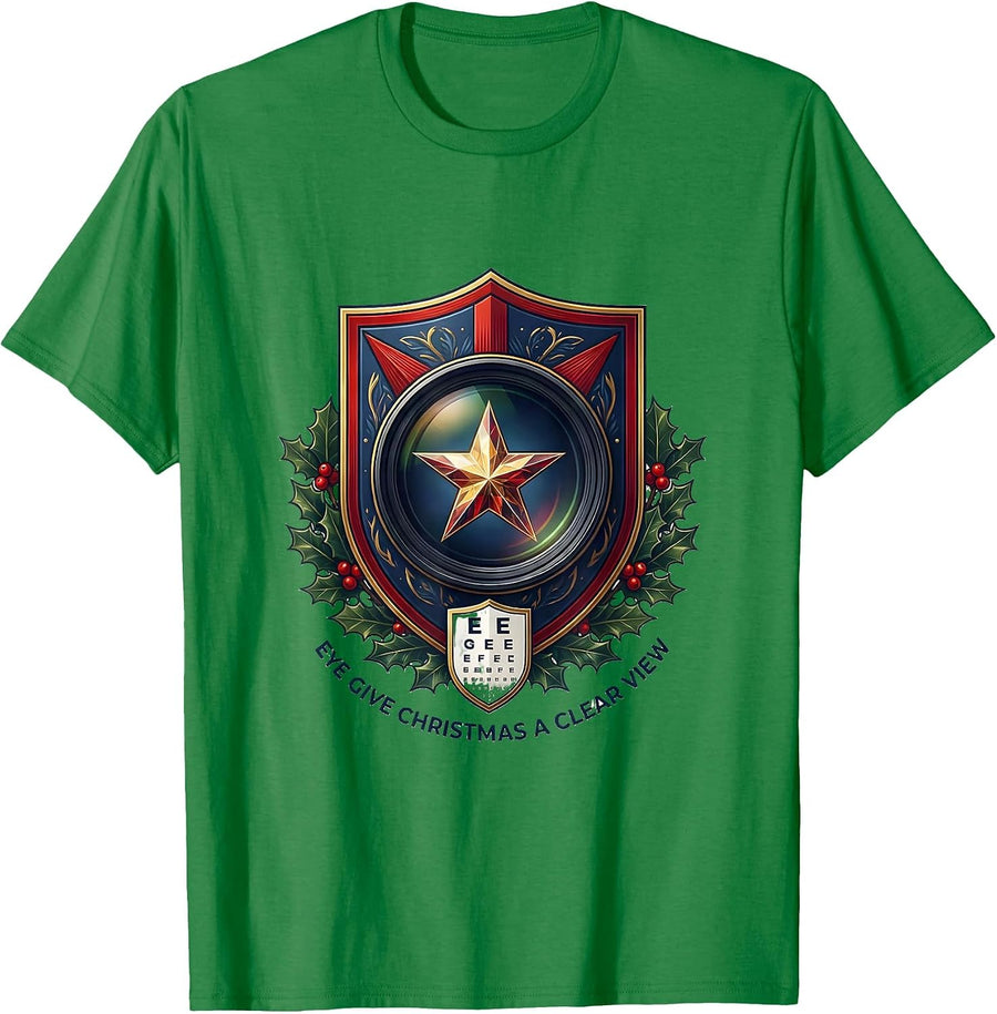 Men's Eye Give Christmas A Clear View Funny Optometrist Eye-Care T-Shirt - Kelly Green