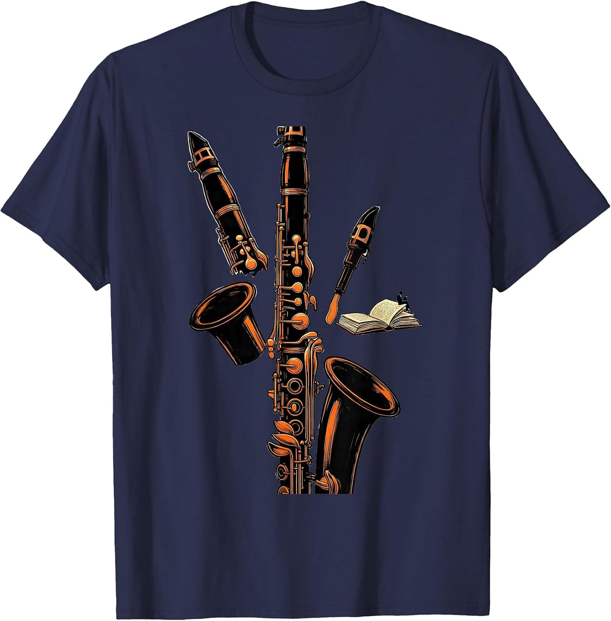 Exploded Clarinet Band Instrument Player Gift T-Shirt - Navy Blue