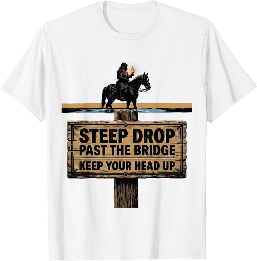Men's Steep Drop Past The Bridge Keep Your Head Up Gothic T-Shirt - White