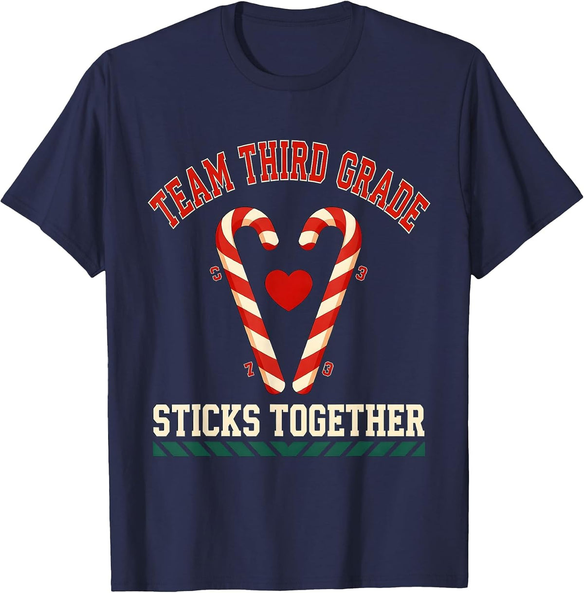 Team Third Grade Sticks Together Christmas Candy Cane T-Shirt - Navy Blue