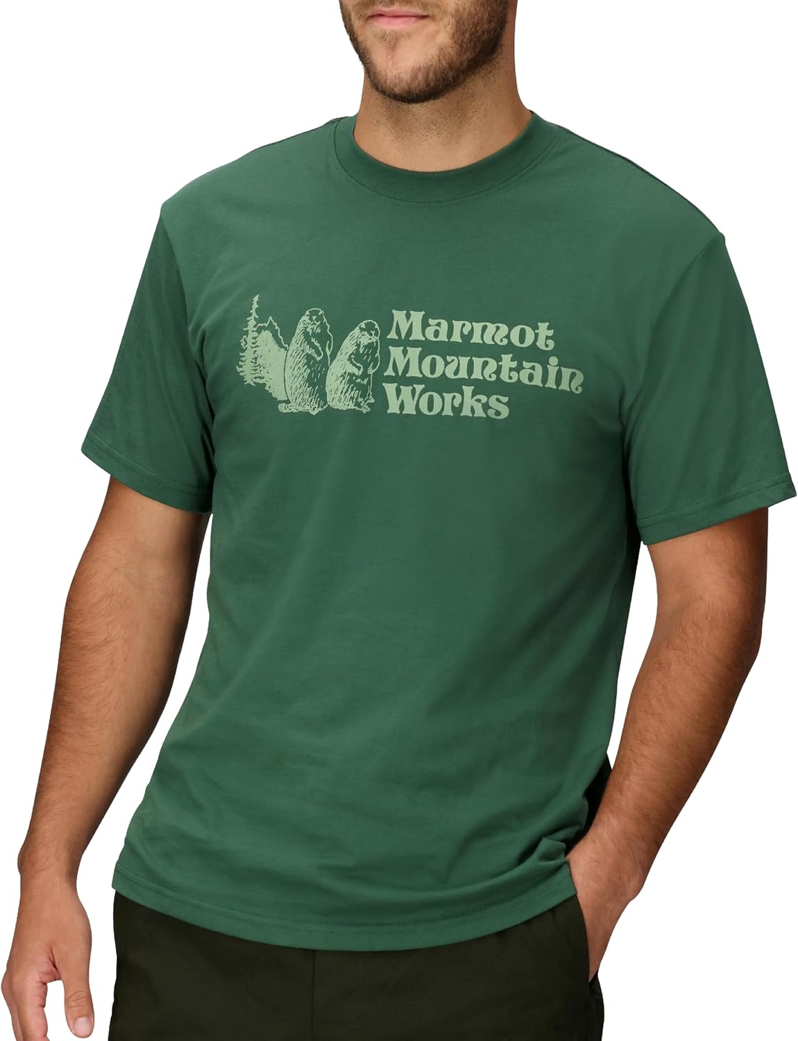 MARMOT Men's MMW Short-Sleeve Tee - Screen Printed Graphic on Soft, Breathable, Eco-Friendly Cotton/Poly Blend - Juniper