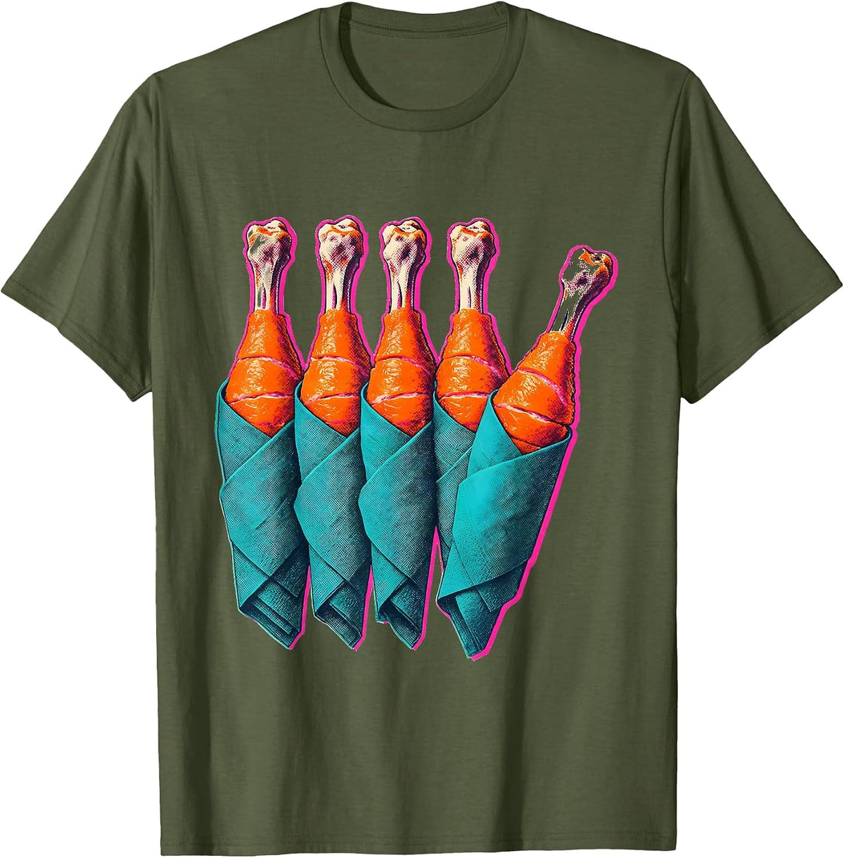 Thanksgiving Turkey Drumsticks Matching Family Humor T-Shirt - Olive Green