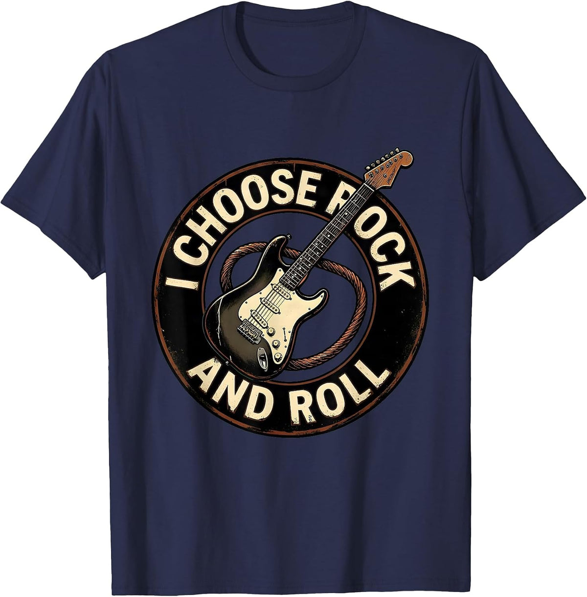 Men's I Choose Rock And Roll Vintage Rock Music Fan Heavy Metal T-Shirt - Navy Blue