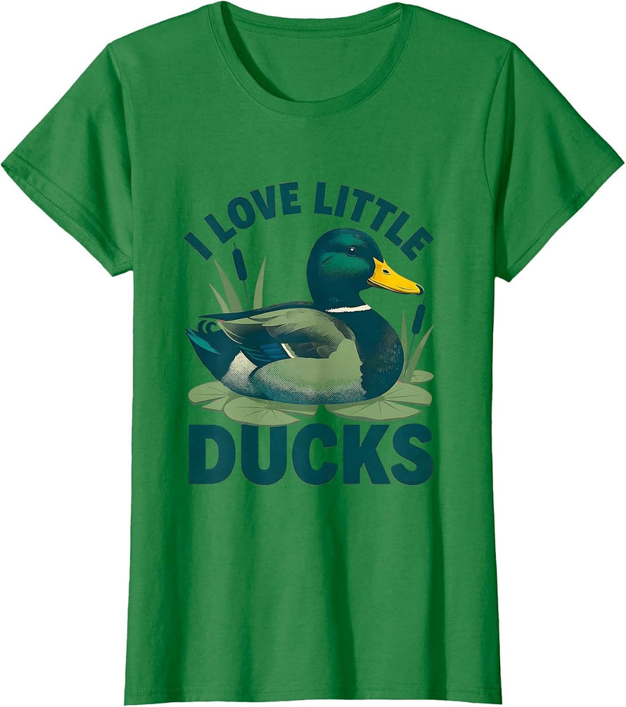 Women's I Love Little Ducks Cute Cottagecore Nature Lover Duck T-Shirt - Kelly Green
