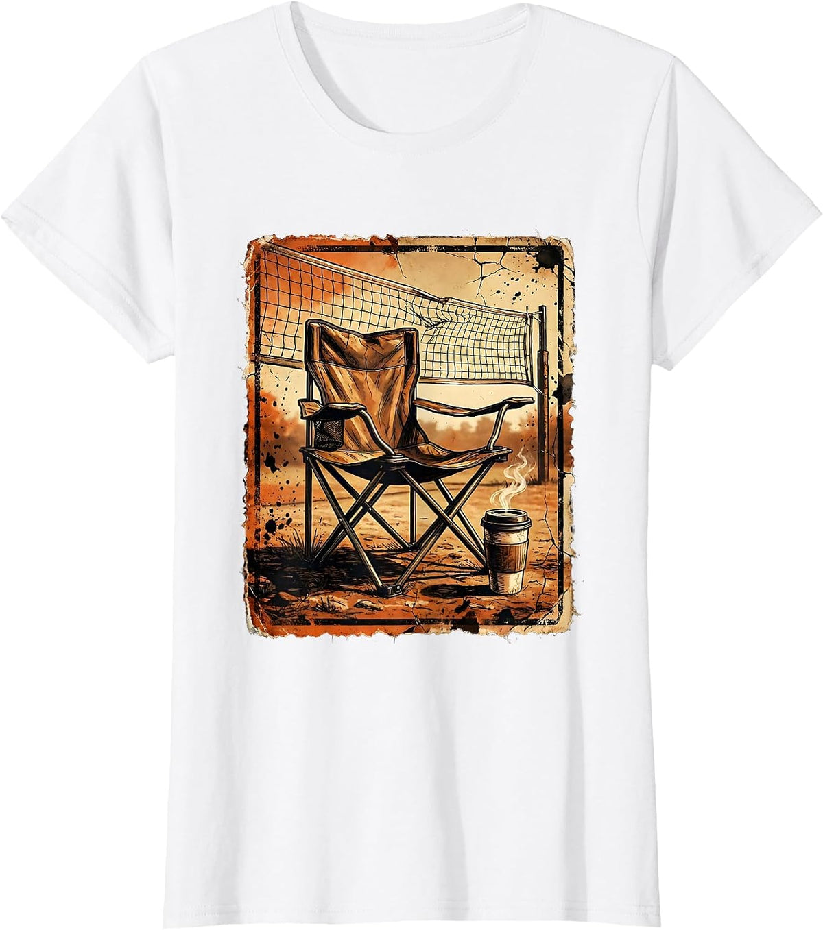 Volleyball Mom Folding Chair Coffee Net Graphic T-Shirt - White