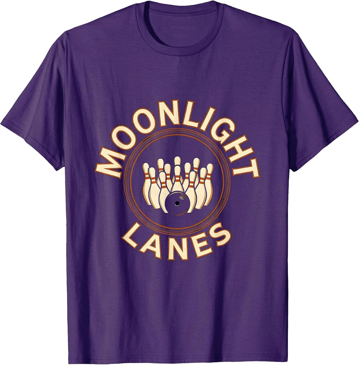 Moonlight Lanes Vintage Retro Bowling Enthusiast Graphic T-Shirt - Purple