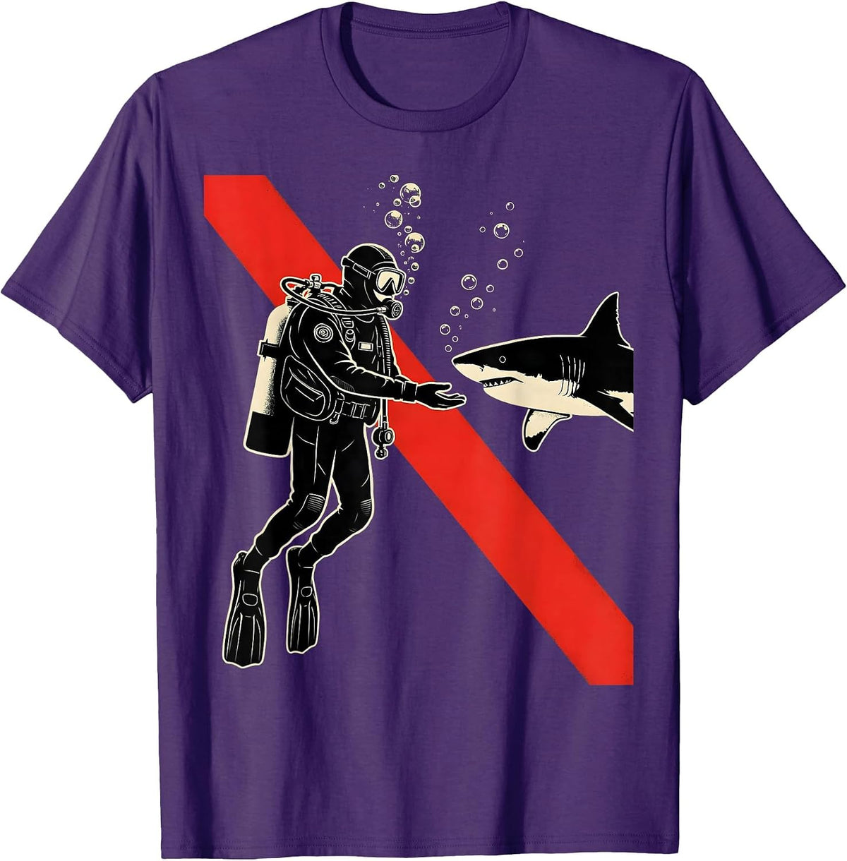 Diver Shark Flag Screenprint Poster Scuba Diving Gift T-Shirt - Purple