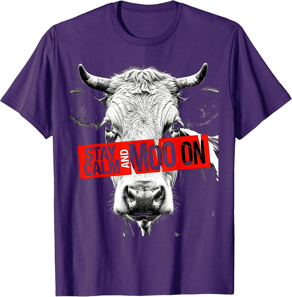 Men's Stay Calm and Moo On Funny Cow Design T-Shirt - Purple