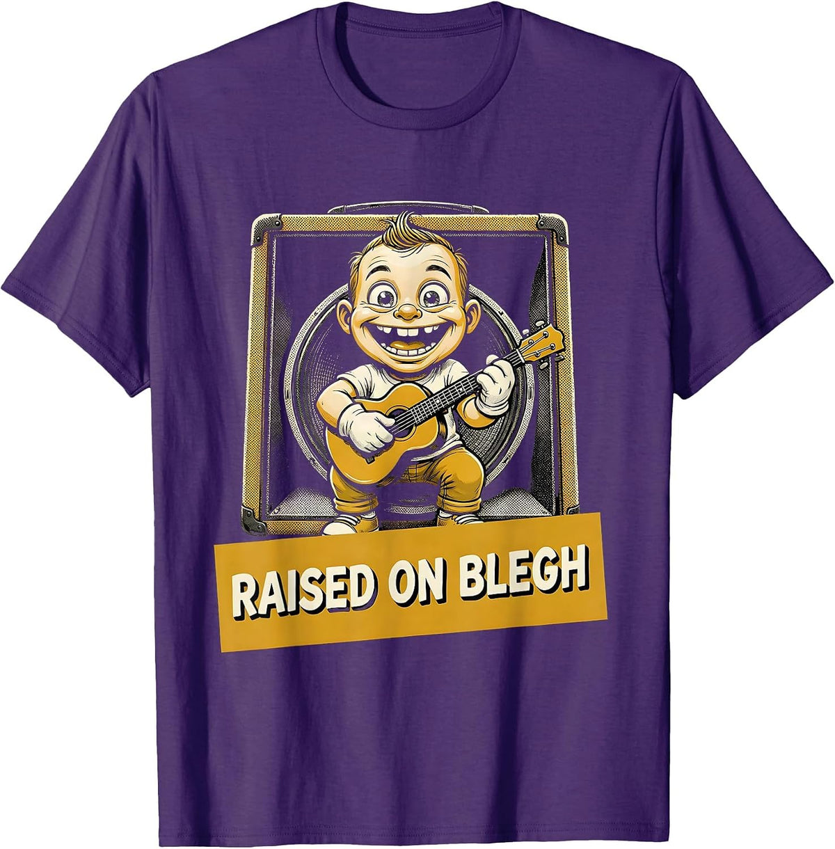 Raised On Blegh Funny Retro Cartoon Heavy Metal Metalhead T-Shirt - Purple
